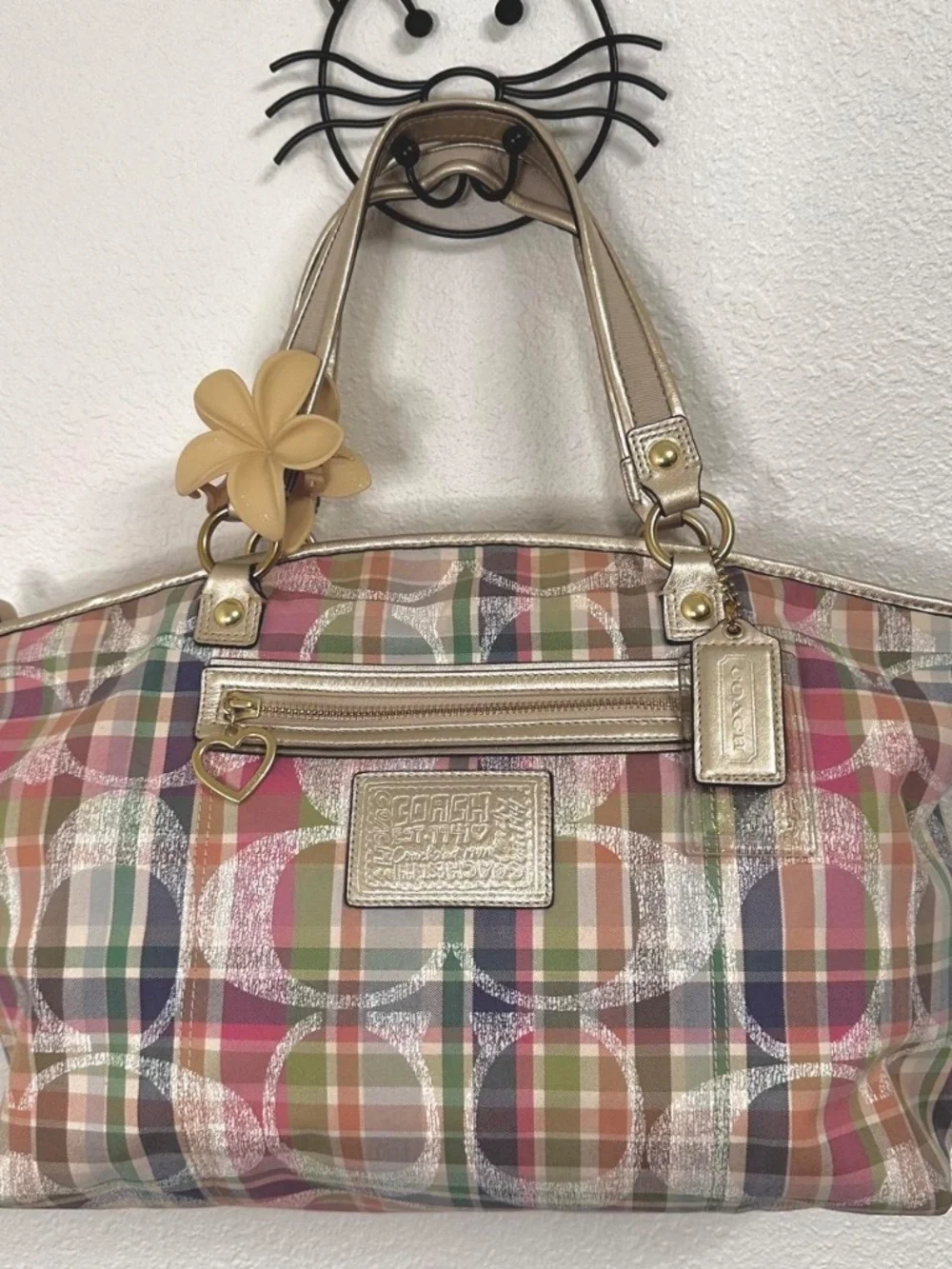 Vintage Coach Poppy F23389 Daisy Signature Madras Plaid Tartan Large Shoulder Ba